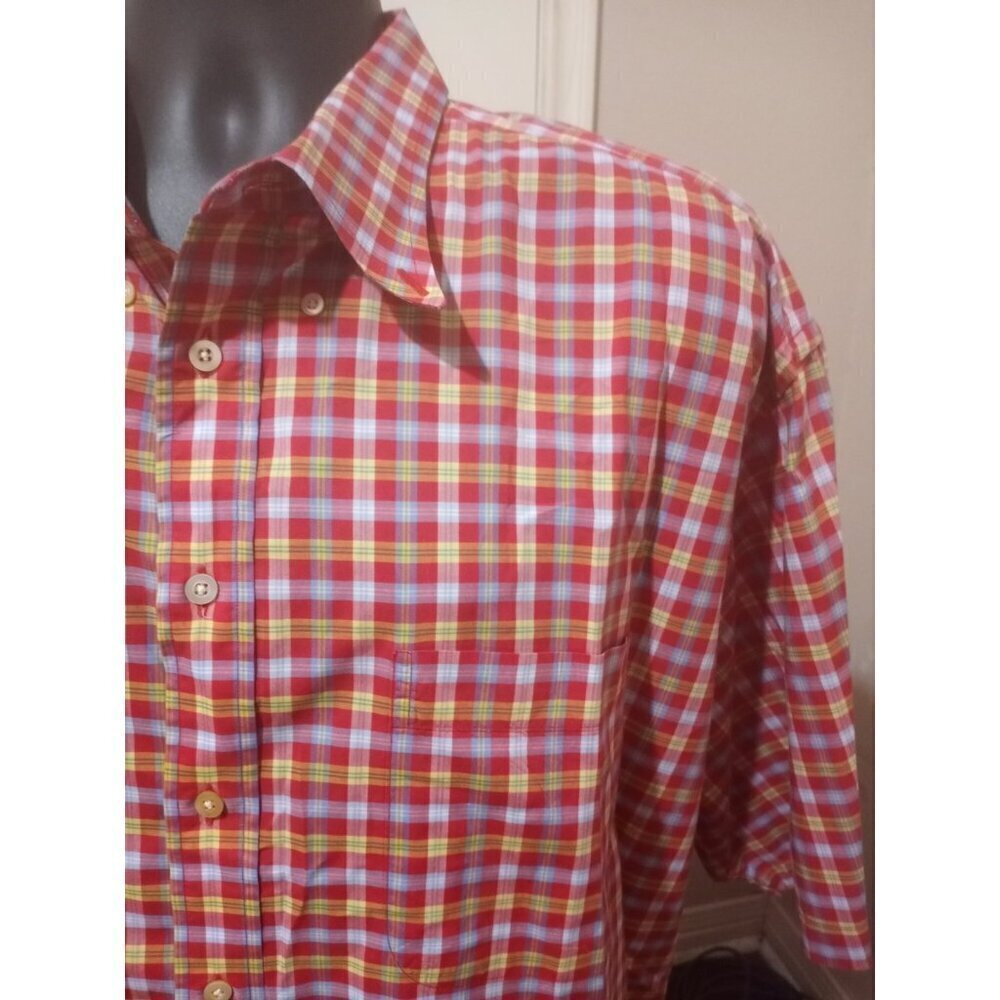 Gitman Bros Shirt Mens 2XL Red Multicolor Button Up Short Sleeve Plaid Cotton - Picture 6 of 12